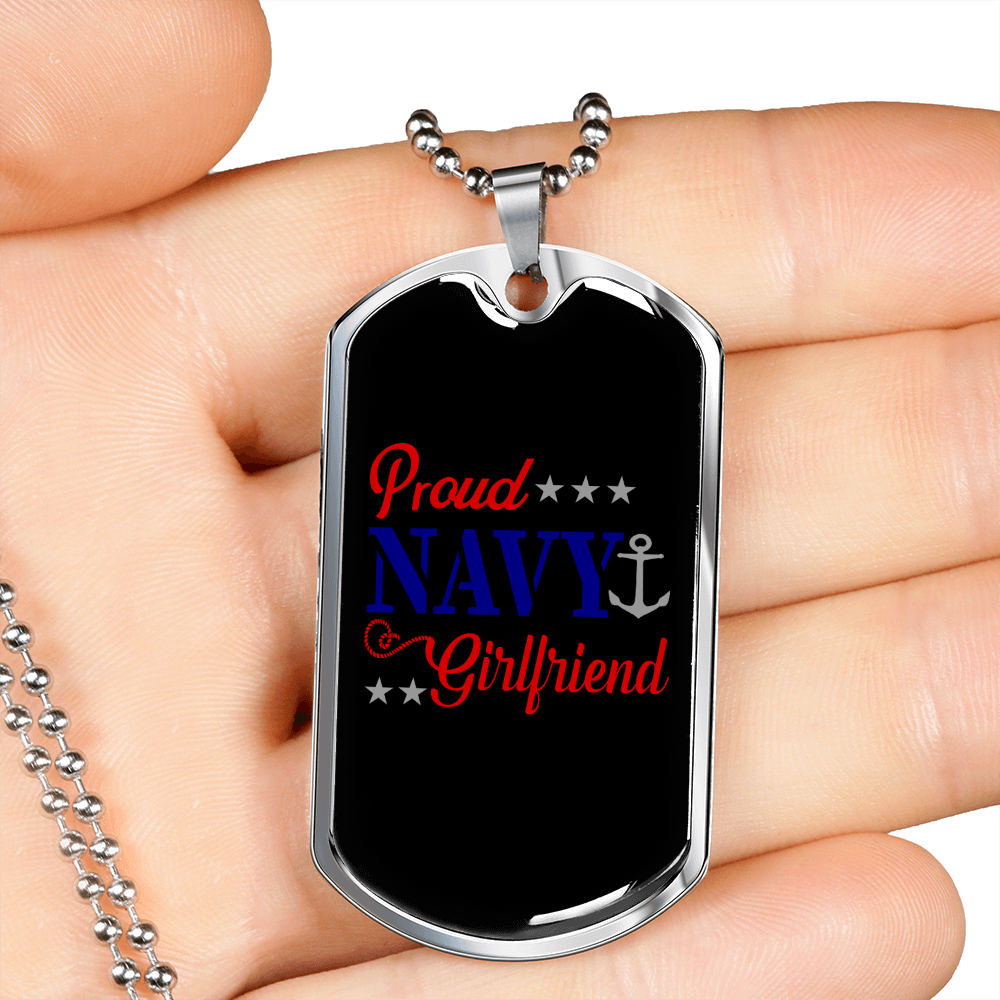 To My Girlfriend Proud Navy Girlfriend Plain Necklace Stainless Steel or 18k Gold Dog Tag 24" Chain-Express Your Love Gifts