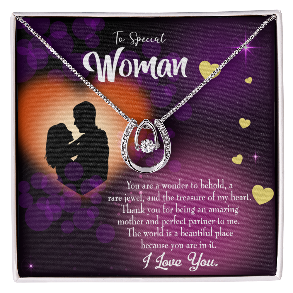 To My Girlfriend RAre Jewel Lucky Horseshoe Necklace Message Card 14k w CZ Crystals-Express Your Love Gifts
