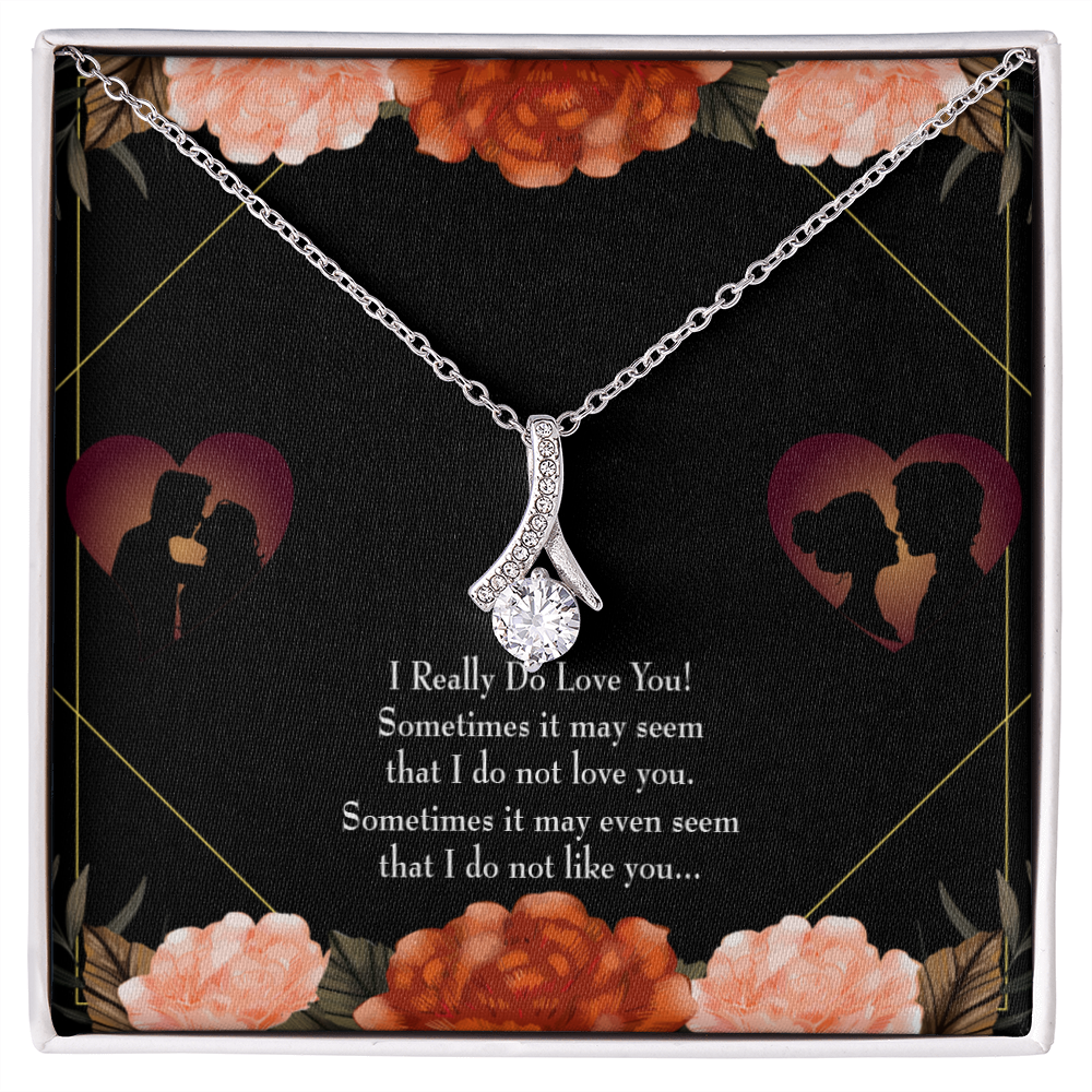 To My Girlfriend Really Love You English Alluring Ribbon Necklace Message Card-Express Your Love Gifts