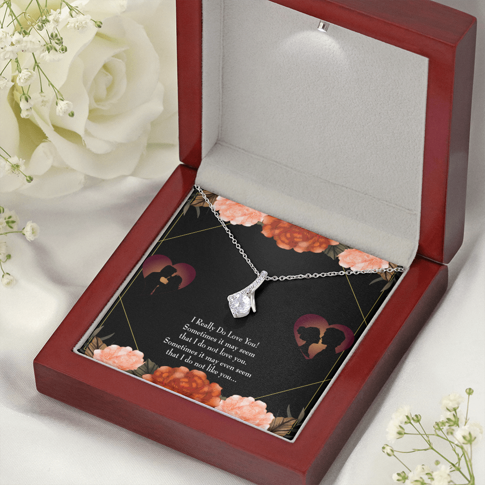 To My Girlfriend Really Love You English Alluring Ribbon Necklace Message Card-Express Your Love Gifts
