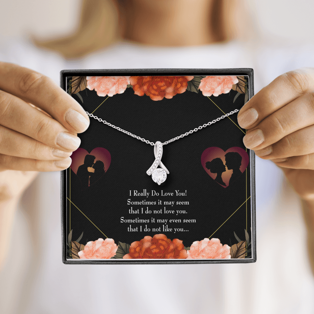 To My Girlfriend Really Love You English Alluring Ribbon Necklace Message Card-Express Your Love Gifts