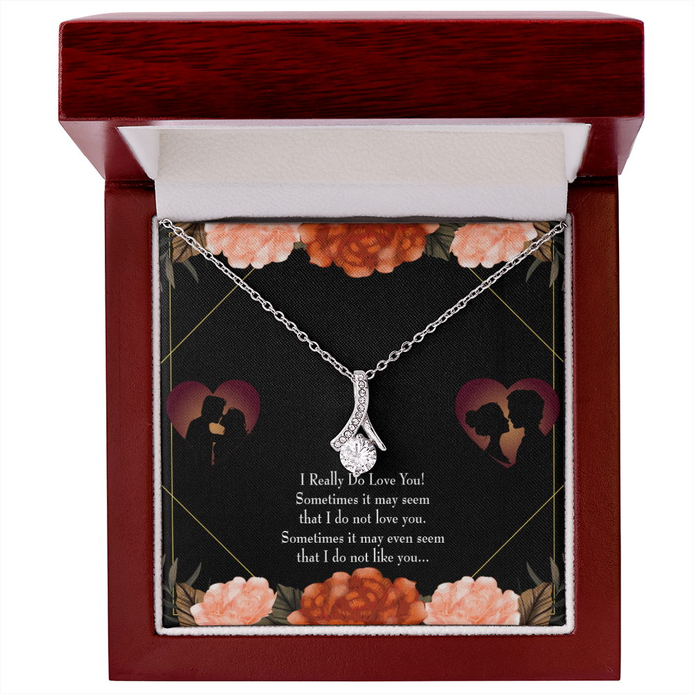 To My Girlfriend Really Love You English Alluring Ribbon Necklace Message Card-Express Your Love Gifts