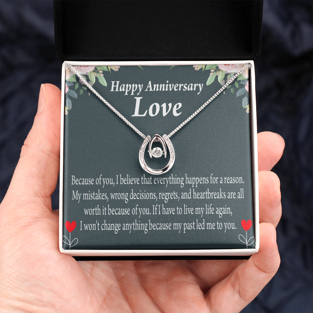 To My Girlfriend Reason For Everything Lucky Horseshoe Necklace Message Card 14k w CZ Crystals-Express Your Love Gifts