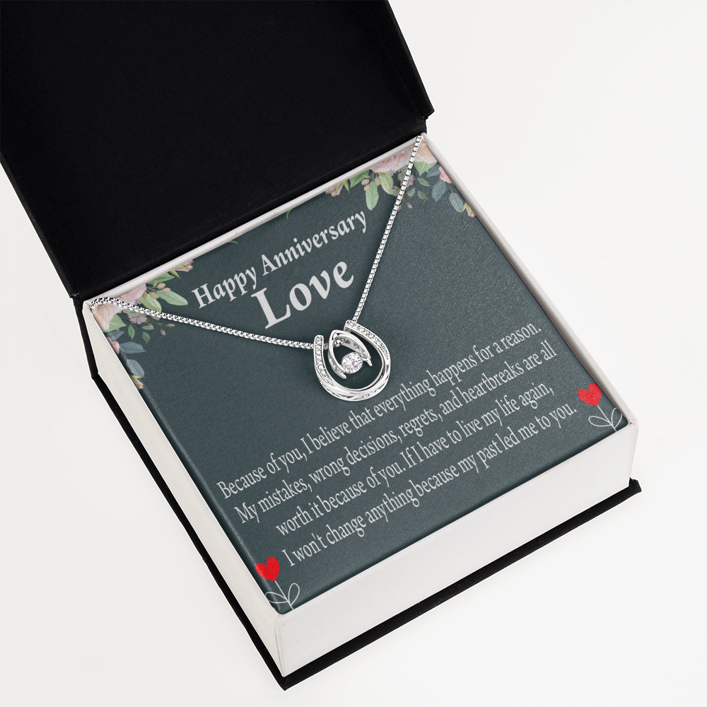 To My Girlfriend Reason For Everything Lucky Horseshoe Necklace Message Card 14k w CZ Crystals-Express Your Love Gifts