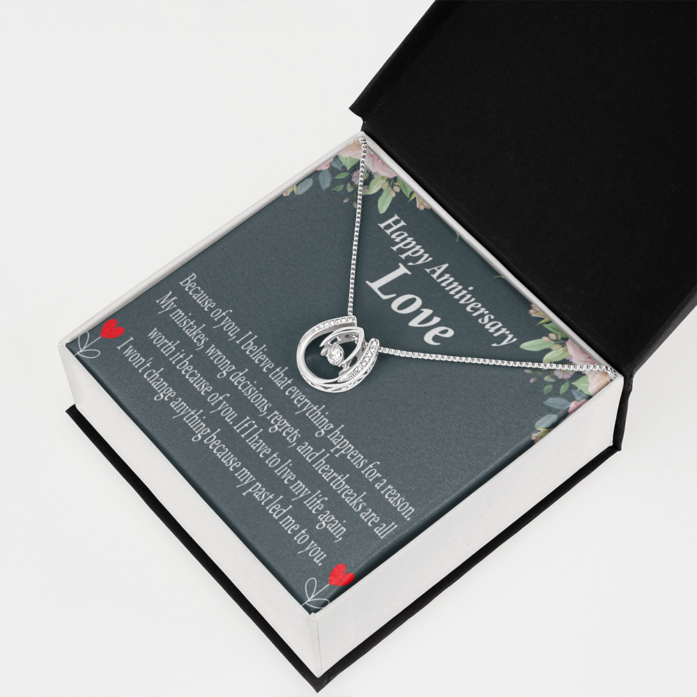 To My Girlfriend Reason For Everything Lucky Horseshoe Necklace Message Card 14k w CZ Crystals-Express Your Love Gifts