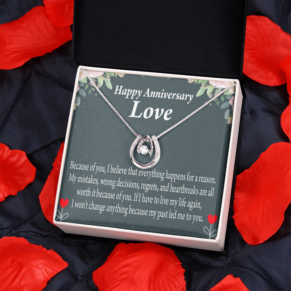 To My Girlfriend Reason For Everything Lucky Horseshoe Necklace Message Card 14k w CZ Crystals-Express Your Love Gifts