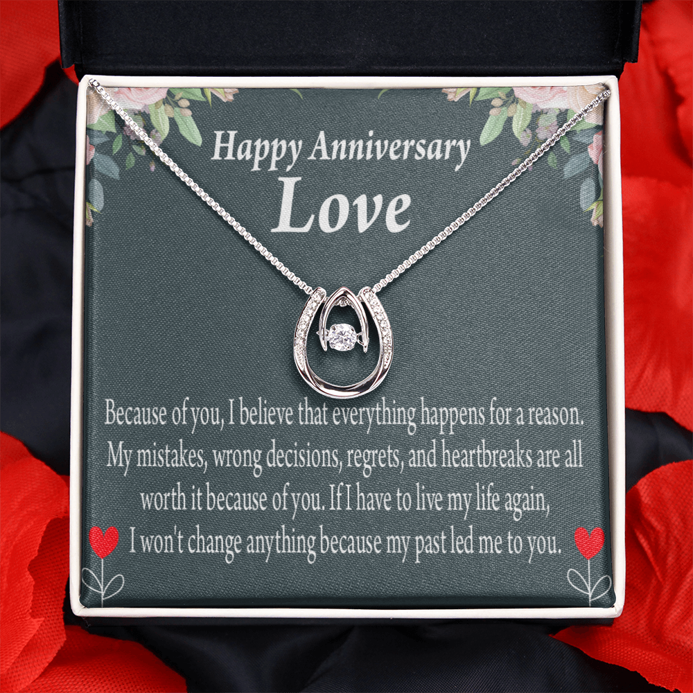 To My Girlfriend Reason For Everything Lucky Horseshoe Necklace Message Card 14k w CZ Crystals-Express Your Love Gifts