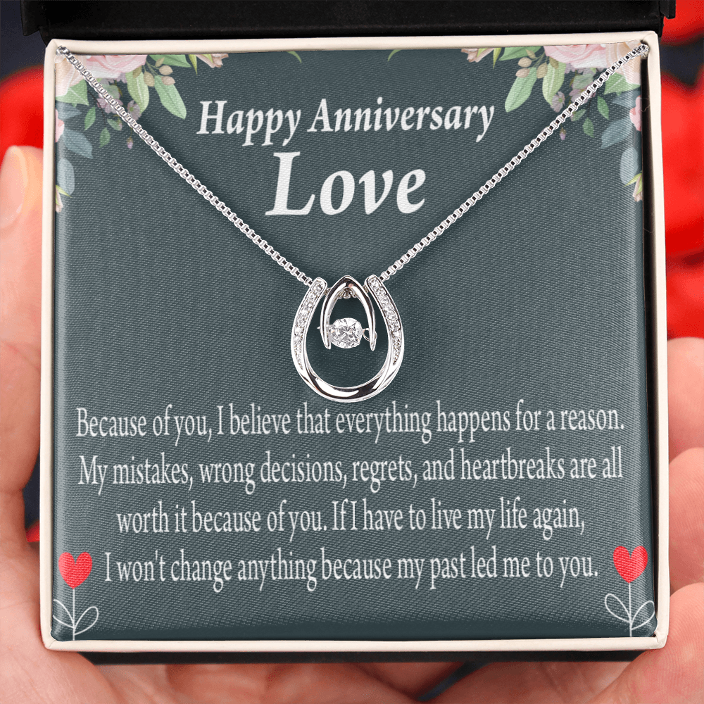 To My Girlfriend Reason For Everything Lucky Horseshoe Necklace Message Card 14k w CZ Crystals-Express Your Love Gifts