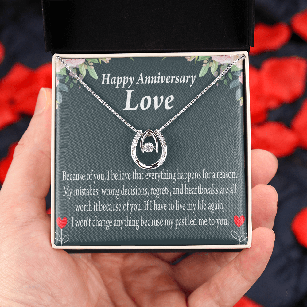 To My Girlfriend Reason For Everything Lucky Horseshoe Necklace Message Card 14k w CZ Crystals-Express Your Love Gifts