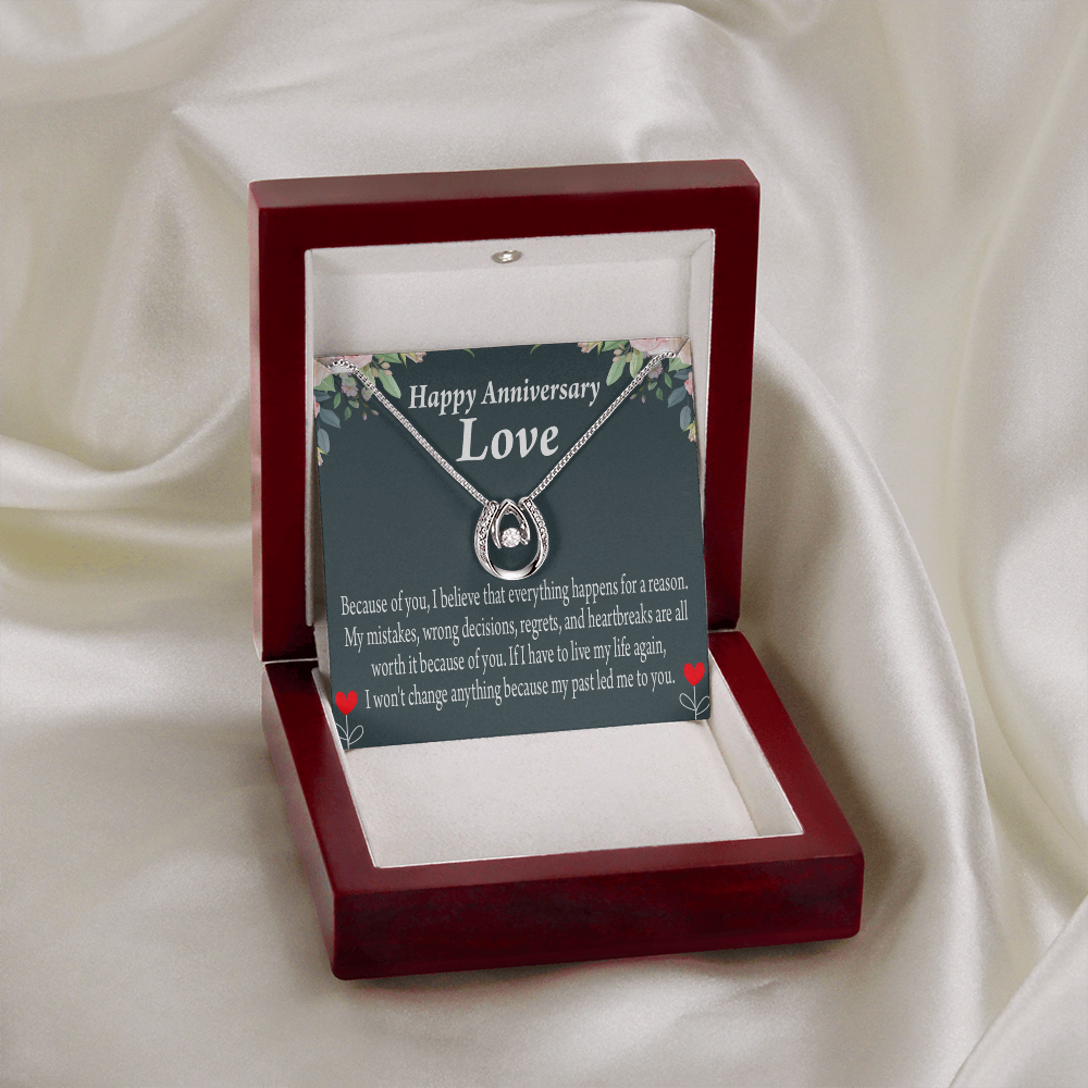 To My Girlfriend Reason For Everything Lucky Horseshoe Necklace Message Card 14k w CZ Crystals-Express Your Love Gifts