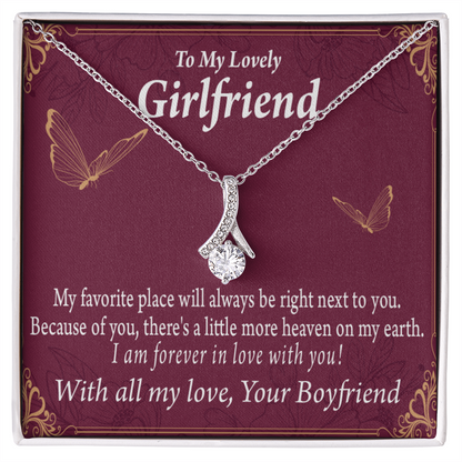 To My Girlfriend Right Next To You Is My Favorite Place Alluring Ribbon Necklace Message Card-Express Your Love Gifts