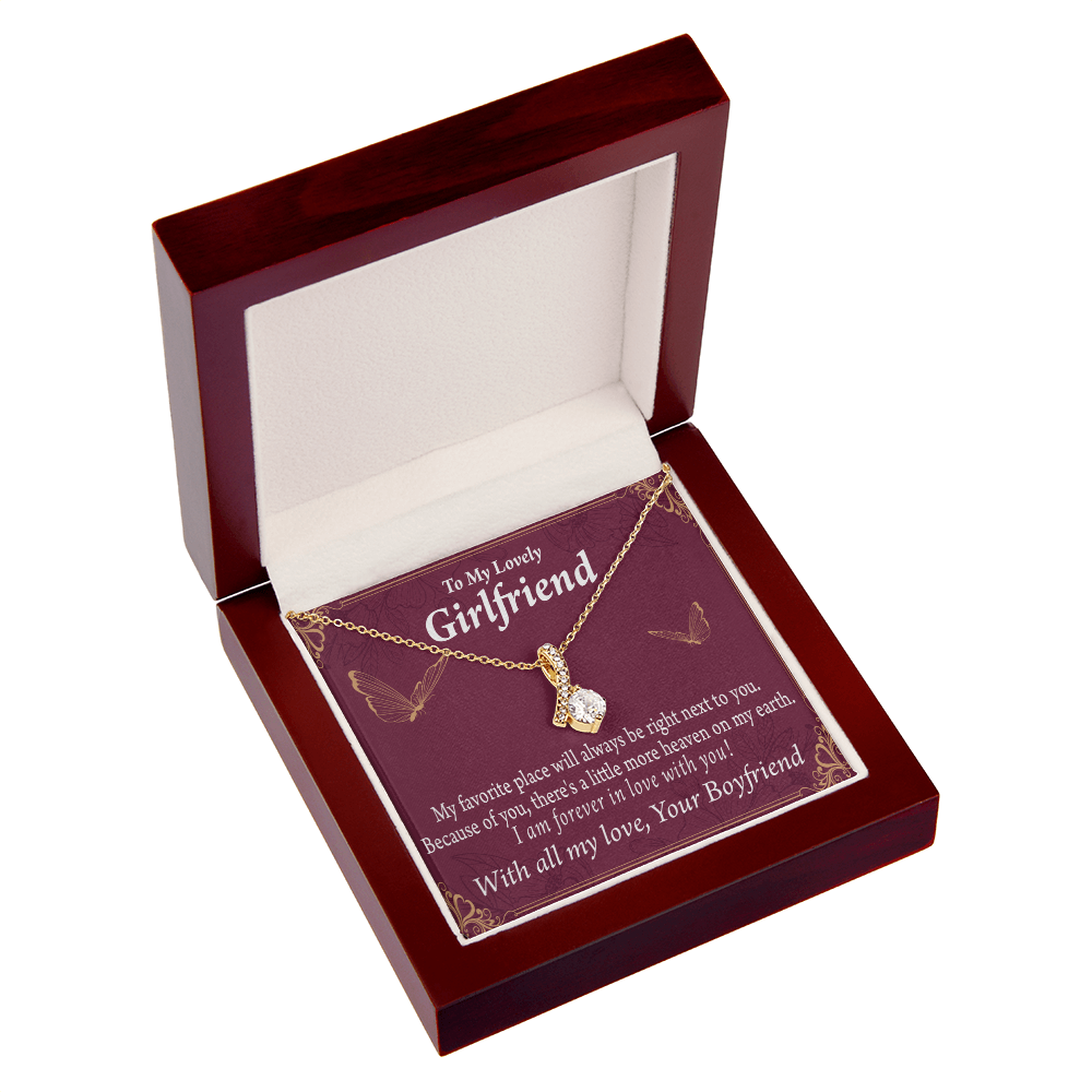 To My Girlfriend Right Next To You Is My Favorite Place Alluring Ribbon Necklace Message Card-Express Your Love Gifts