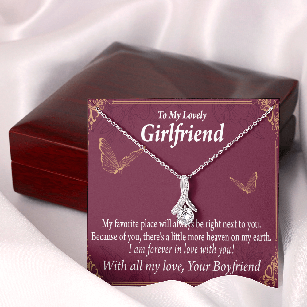 To My Girlfriend Right Next To You Is My Favorite Place Alluring Ribbon Necklace Message Card-Express Your Love Gifts