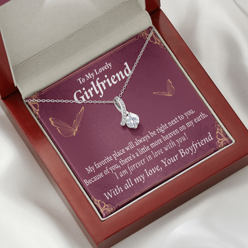 To My Girlfriend Right Next To You Is My Favorite Place Alluring Ribbon Necklace Message Card-Express Your Love Gifts