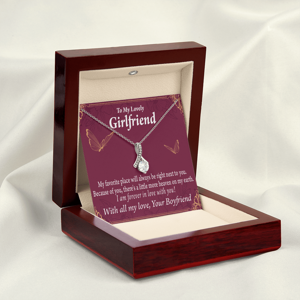 To My Girlfriend Right Next To You Is My Favorite Place Alluring Ribbon Necklace Message Card-Express Your Love Gifts
