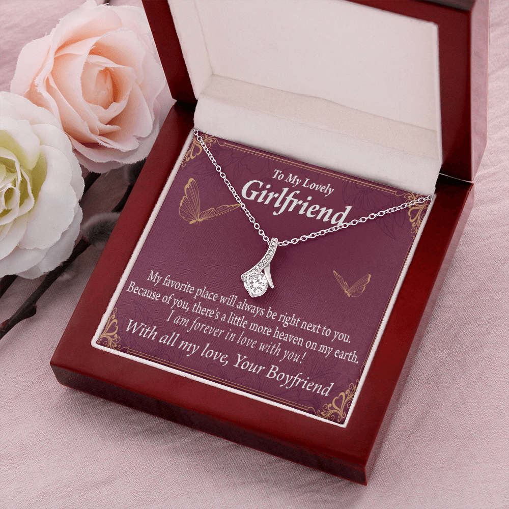 To My Girlfriend Right Next To You Is My Favorite Place Alluring Ribbon Necklace Message Card-Express Your Love Gifts