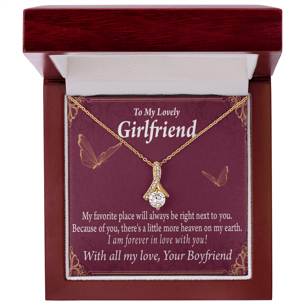 To My Girlfriend Right Next To You Is My Favorite Place Alluring Ribbon Necklace Message Card-Express Your Love Gifts