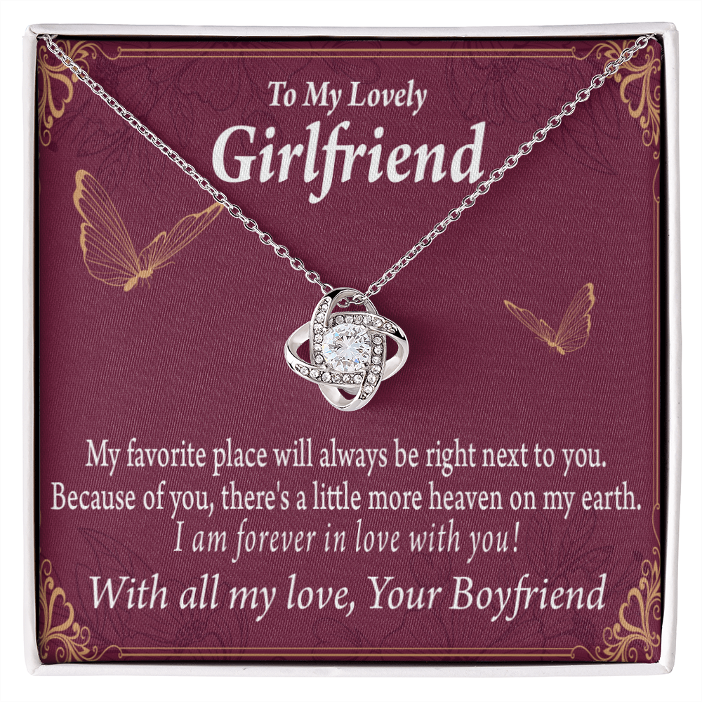 To My Girlfriend Right Next To You Is My Favorite Place Infinity Knot Necklace Message Card-Express Your Love Gifts