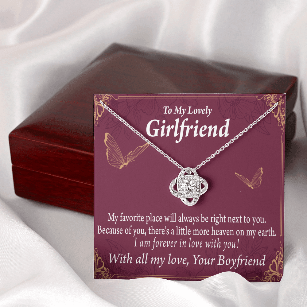 To My Girlfriend Right Next To You Is My Favorite Place Infinity Knot Necklace Message Card-Express Your Love Gifts