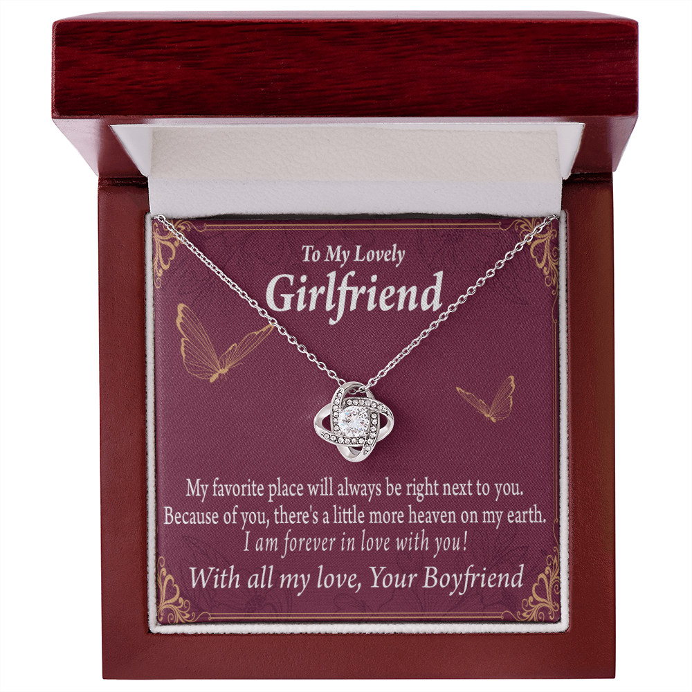 To My Girlfriend Right Next To You Is My Favorite Place Infinity Knot Necklace Message Card-Express Your Love Gifts