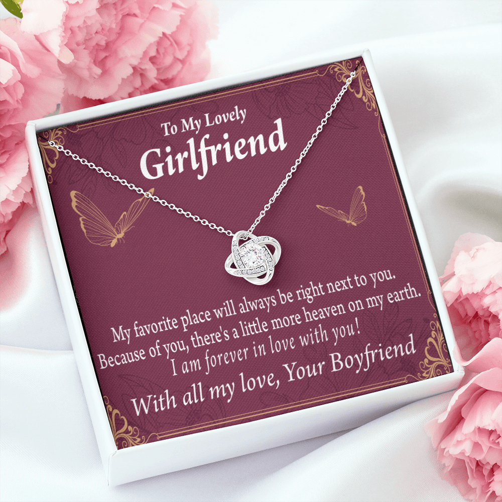 To My Girlfriend Right Next To You Is My Favorite Place Infinity Knot Necklace Message Card-Express Your Love Gifts