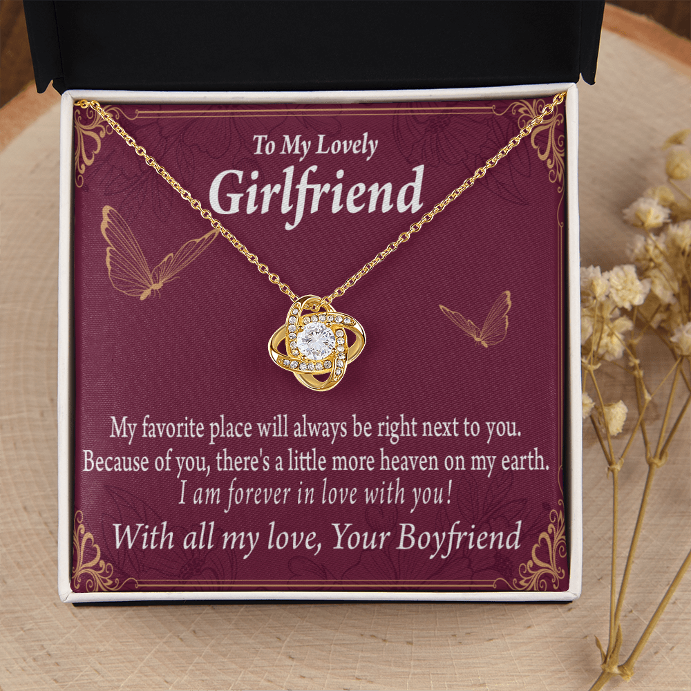 To My Girlfriend Right Next To You Is My Favorite Place Infinity Knot Necklace Message Card-Express Your Love Gifts