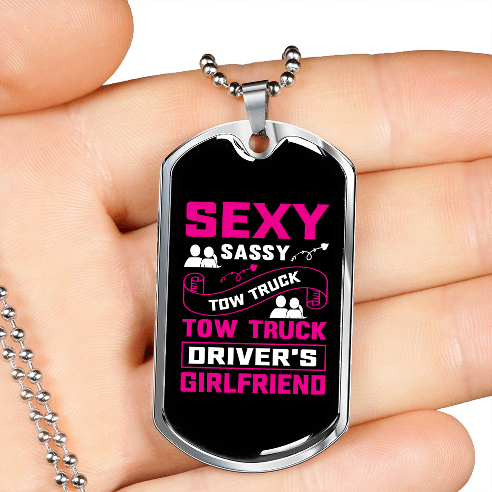 To My Girlfriend Sexy Sassy Girlfriend Pink Necklace Stainless Steel or 18k Gold Dog Tag 24" Chain-Express Your Love Gifts