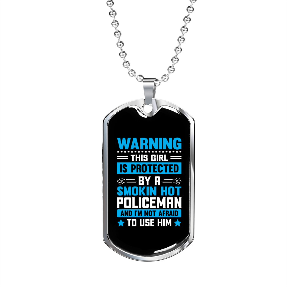 To My Girlfriend Smokin Hot Policeman Blue Necklace Stainless Steel or 18k Gold Dog Tag 24" Chain-Express Your Love Gifts