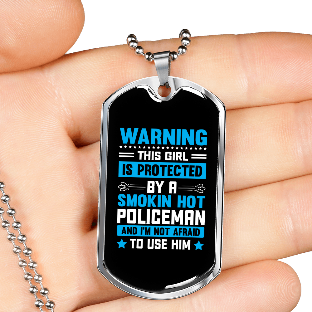To My Girlfriend Smokin Hot Policeman Blue Necklace Stainless Steel or 18k Gold Dog Tag 24" Chain-Express Your Love Gifts