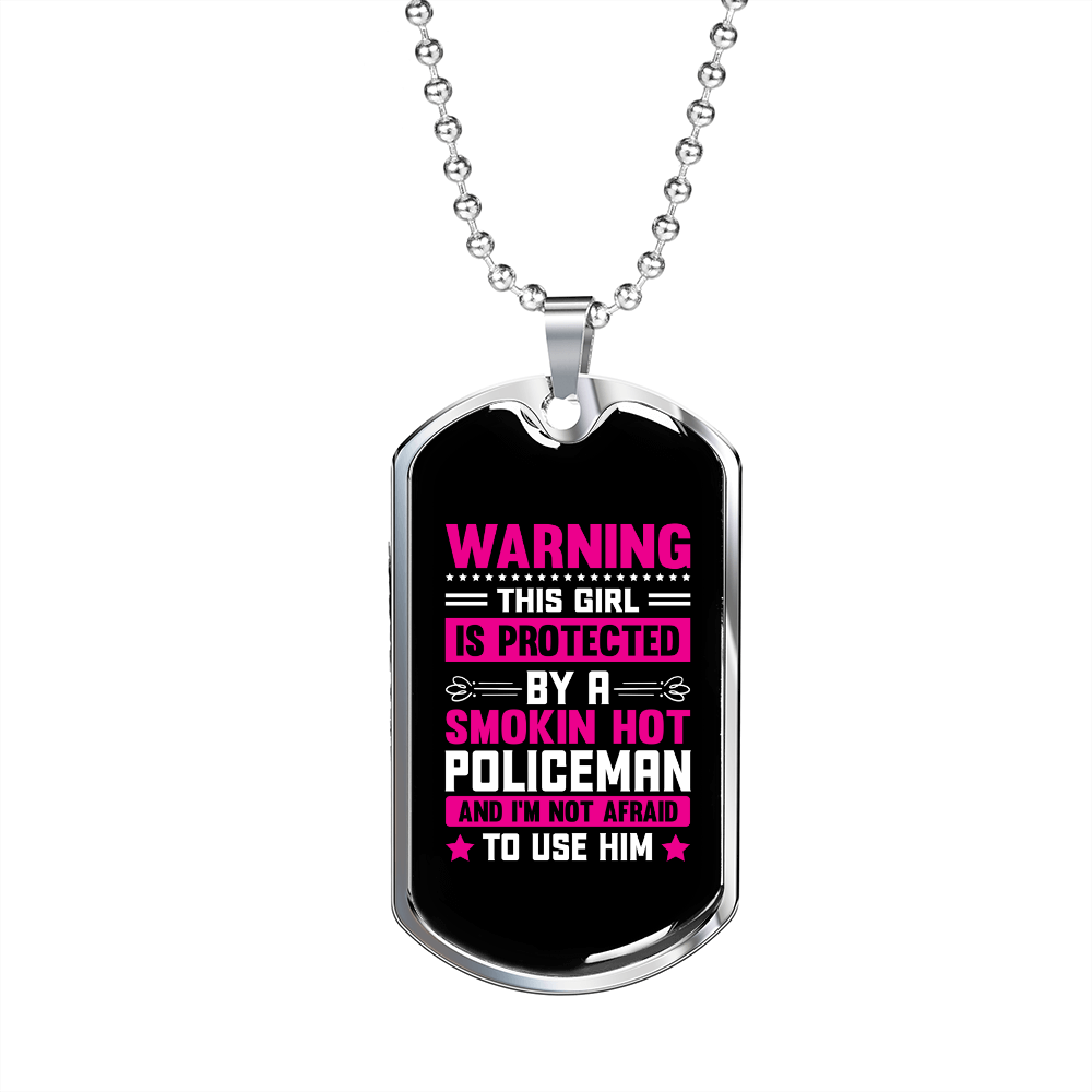 To My Girlfriend Smokin Hot Policeman Pink Necklace Stainless Steel or 18k Gold Dog Tag 24" Chain-Express Your Love Gifts