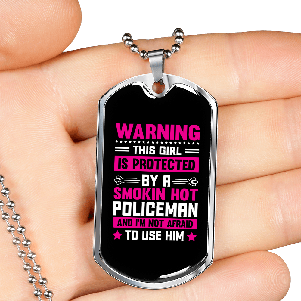 To My Girlfriend Smokin Hot Policeman Pink Necklace Stainless Steel or 18k Gold Dog Tag 24" Chain-Express Your Love Gifts