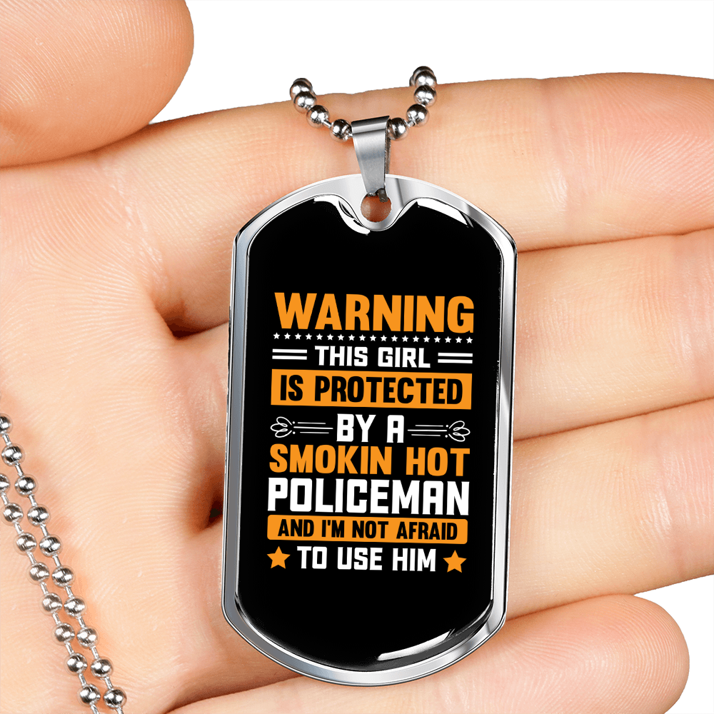 To My Girlfriend Smokin Hot Policeman Yellow Necklace Stainless Steel or 18k Gold Dog Tag 24" Chain-Express Your Love Gifts