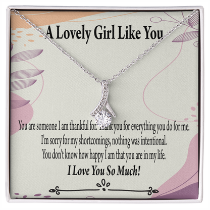 To My Girlfriend So Happy Alluring Ribbon Necklace Message Card-Express Your Love Gifts