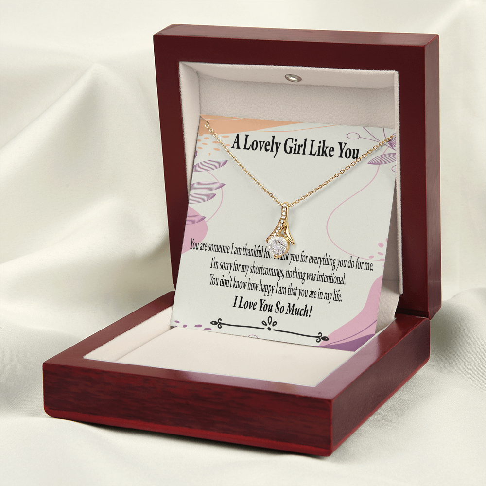 To My Girlfriend So Happy Alluring Ribbon Necklace Message Card-Express Your Love Gifts