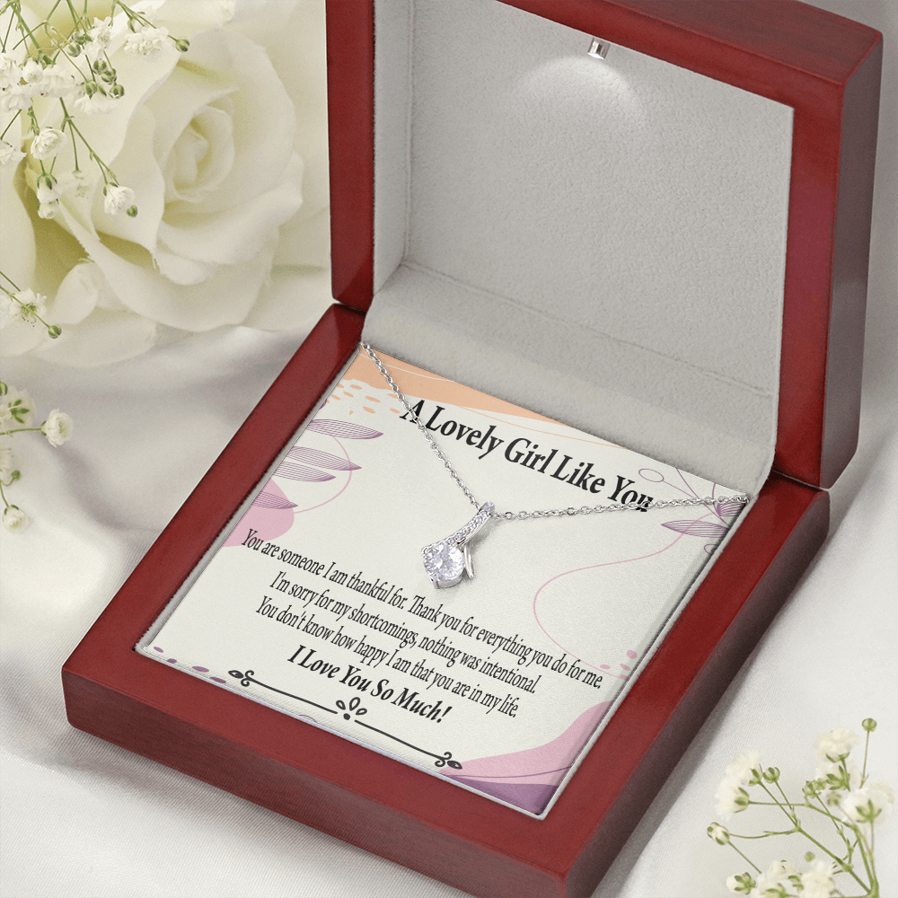 To My Girlfriend So Happy Alluring Ribbon Necklace Message Card-Express Your Love Gifts