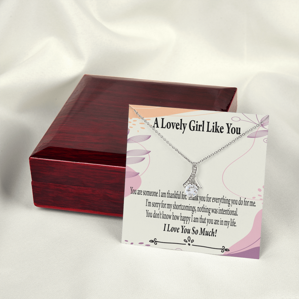 To My Girlfriend So Happy Alluring Ribbon Necklace Message Card-Express Your Love Gifts