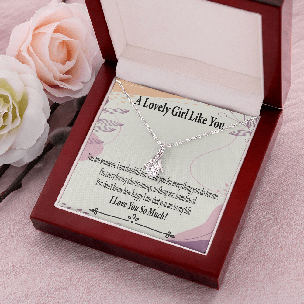 To My Girlfriend So Happy Alluring Ribbon Necklace Message Card-Express Your Love Gifts