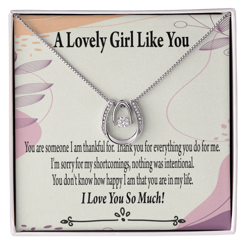 To My Girlfriend So Happy Lucky Horseshoe Necklace Message Card 14k w CZ Crystals-Express Your Love Gifts