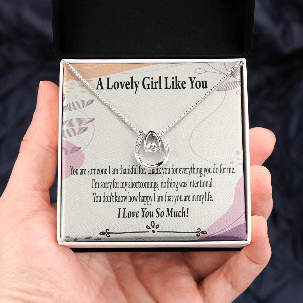 To My Girlfriend So Happy Lucky Horseshoe Necklace Message Card 14k w CZ Crystals-Express Your Love Gifts