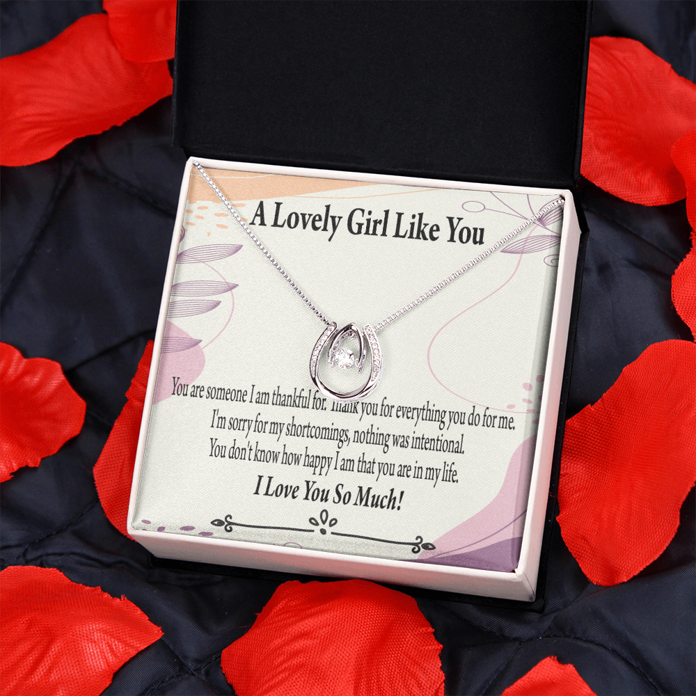 To My Girlfriend So Happy Lucky Horseshoe Necklace Message Card 14k w CZ Crystals-Express Your Love Gifts