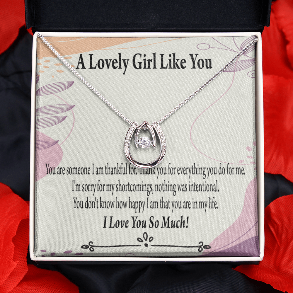 To My Girlfriend So Happy Lucky Horseshoe Necklace Message Card 14k w CZ Crystals-Express Your Love Gifts