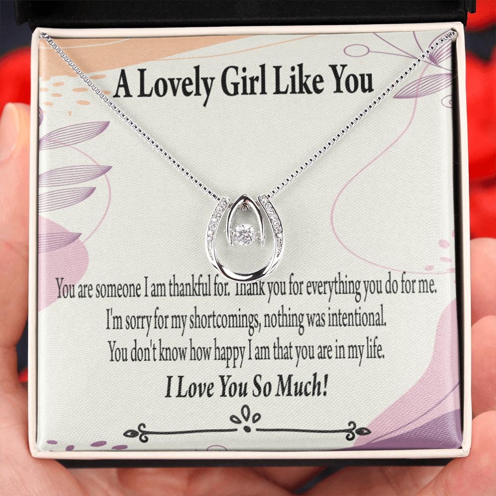 To My Girlfriend So Happy Lucky Horseshoe Necklace Message Card 14k w CZ Crystals-Express Your Love Gifts