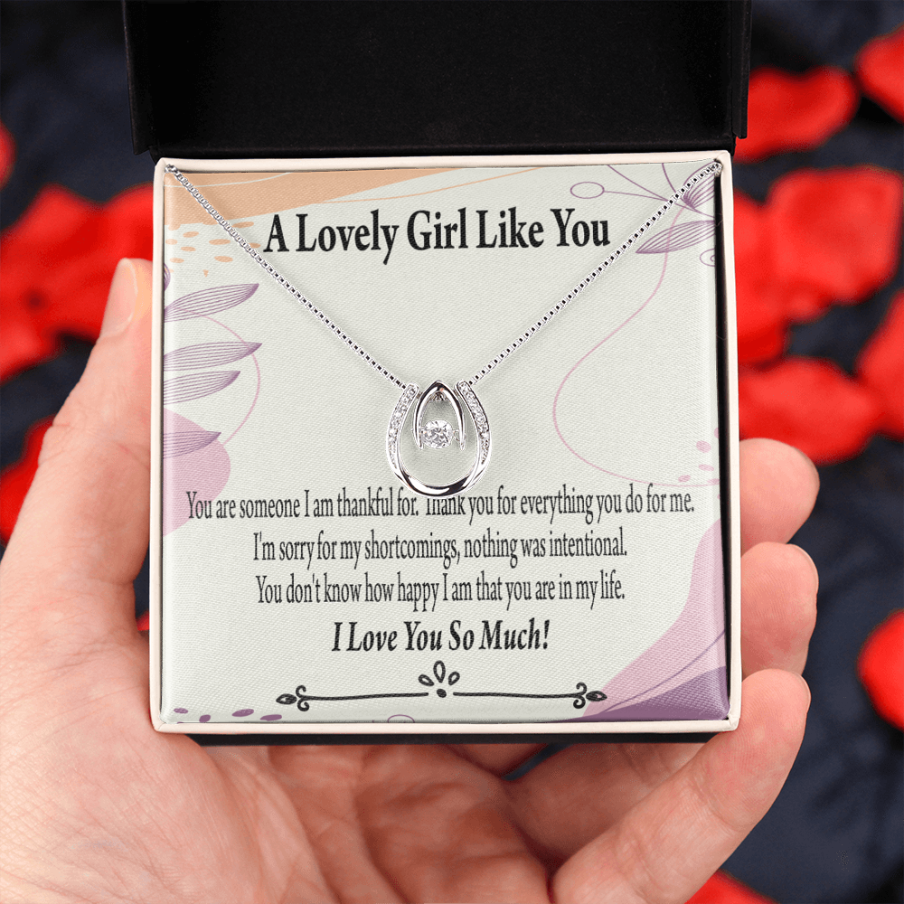 To My Girlfriend So Happy Lucky Horseshoe Necklace Message Card 14k w CZ Crystals-Express Your Love Gifts