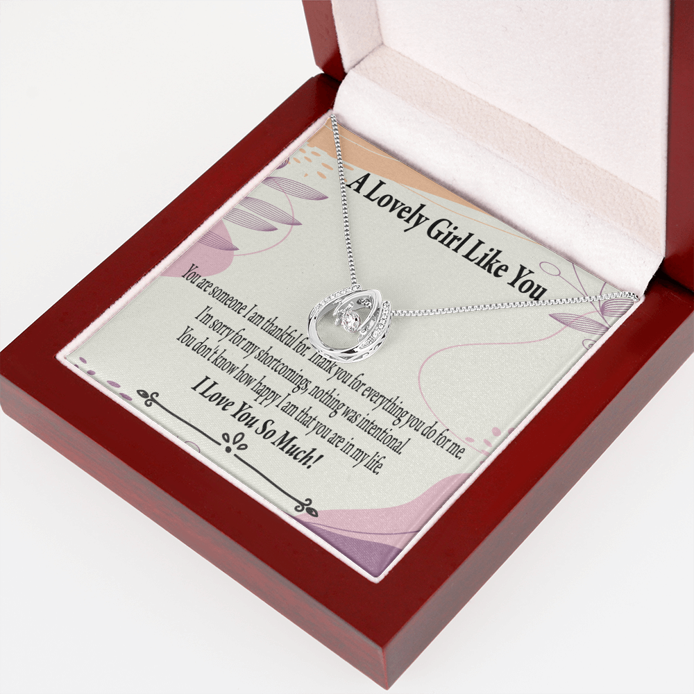 To My Girlfriend So Happy Lucky Horseshoe Necklace Message Card 14k w CZ Crystals-Express Your Love Gifts