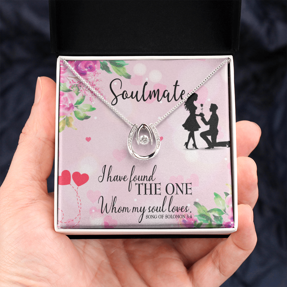 To My Girlfriend SoulMate Lucky Horseshoe Necklace Message Card 14k w CZ Crystals-Express Your Love Gifts