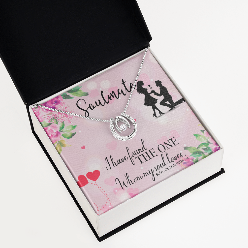 To My Girlfriend SoulMate Lucky Horseshoe Necklace Message Card 14k w CZ Crystals-Express Your Love Gifts