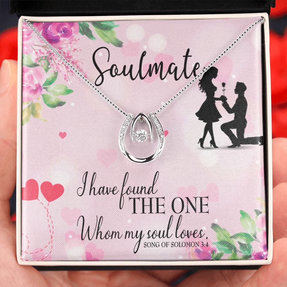 To My Girlfriend SoulMate Lucky Horseshoe Necklace Message Card 14k w CZ Crystals-Express Your Love Gifts