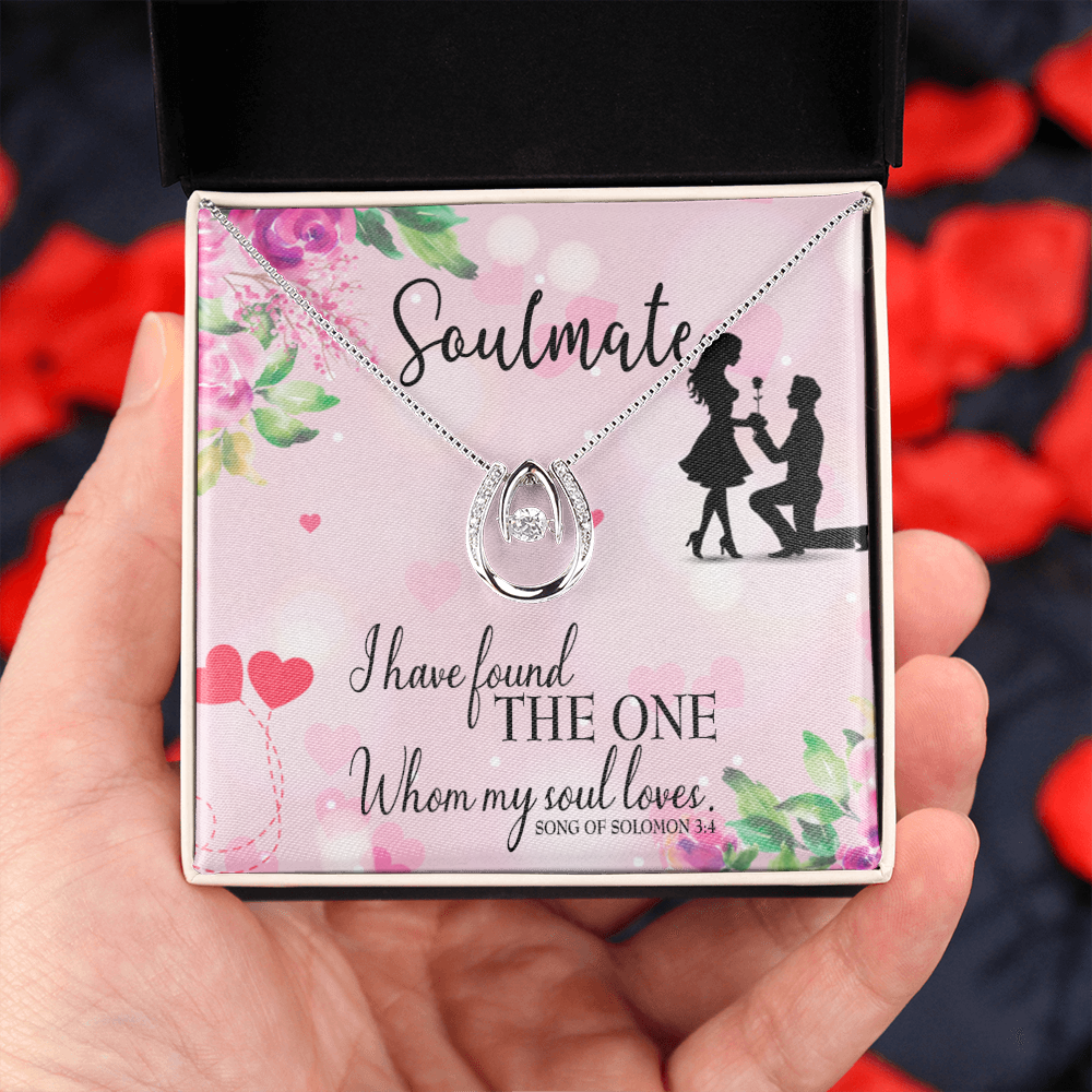 To My Girlfriend SoulMate Lucky Horseshoe Necklace Message Card 14k w CZ Crystals-Express Your Love Gifts