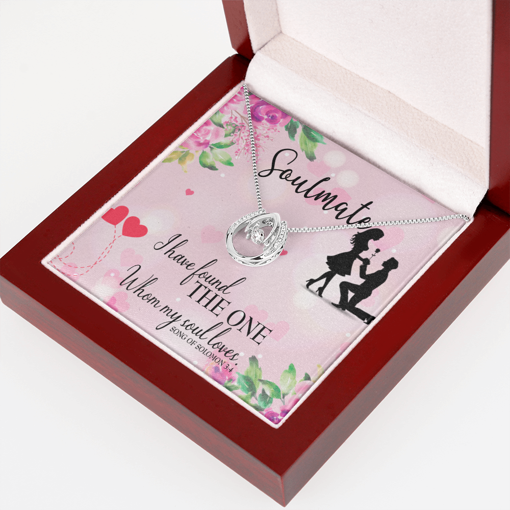 To My Girlfriend SoulMate Lucky Horseshoe Necklace Message Card 14k w CZ Crystals-Express Your Love Gifts