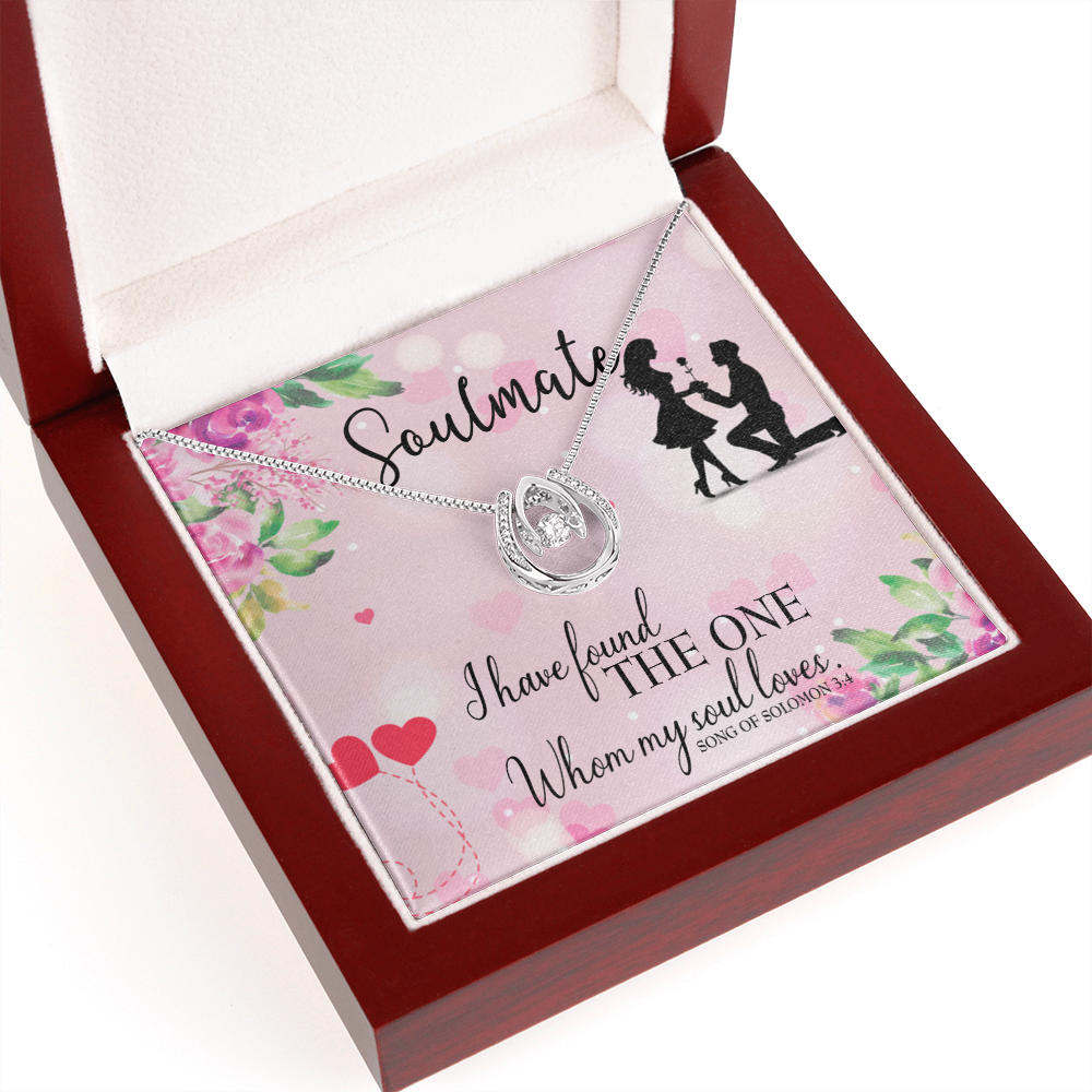 To My Girlfriend SoulMate Lucky Horseshoe Necklace Message Card 14k w CZ Crystals-Express Your Love Gifts